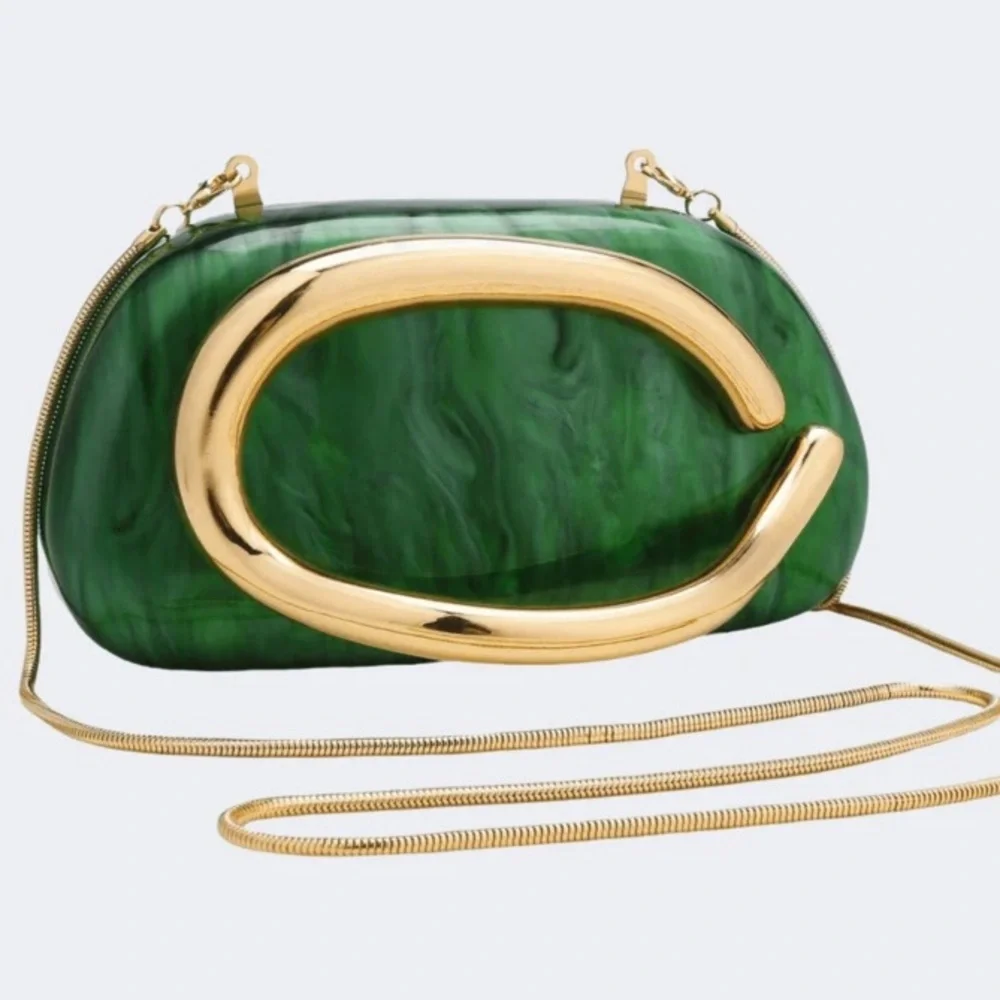 Green Metallic Crossbody Clutch Bag